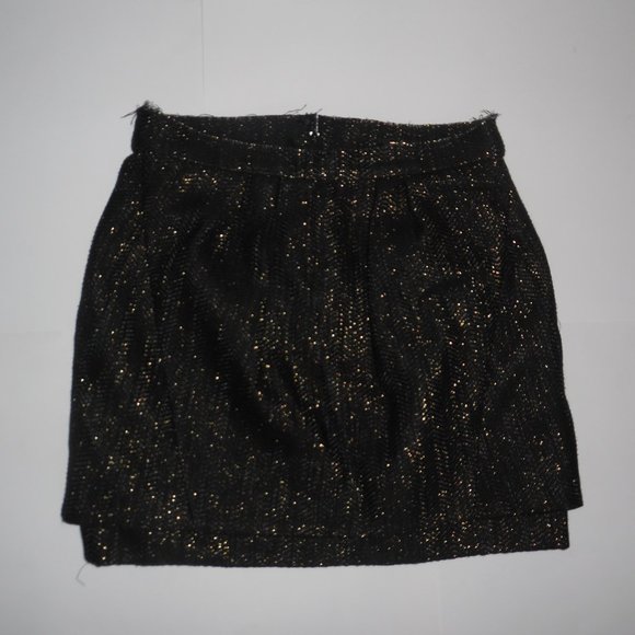 Maje France pleated black & gold tiered raw-edge Wool Blend Pockets Mini Skirt - Picture 2 of 7